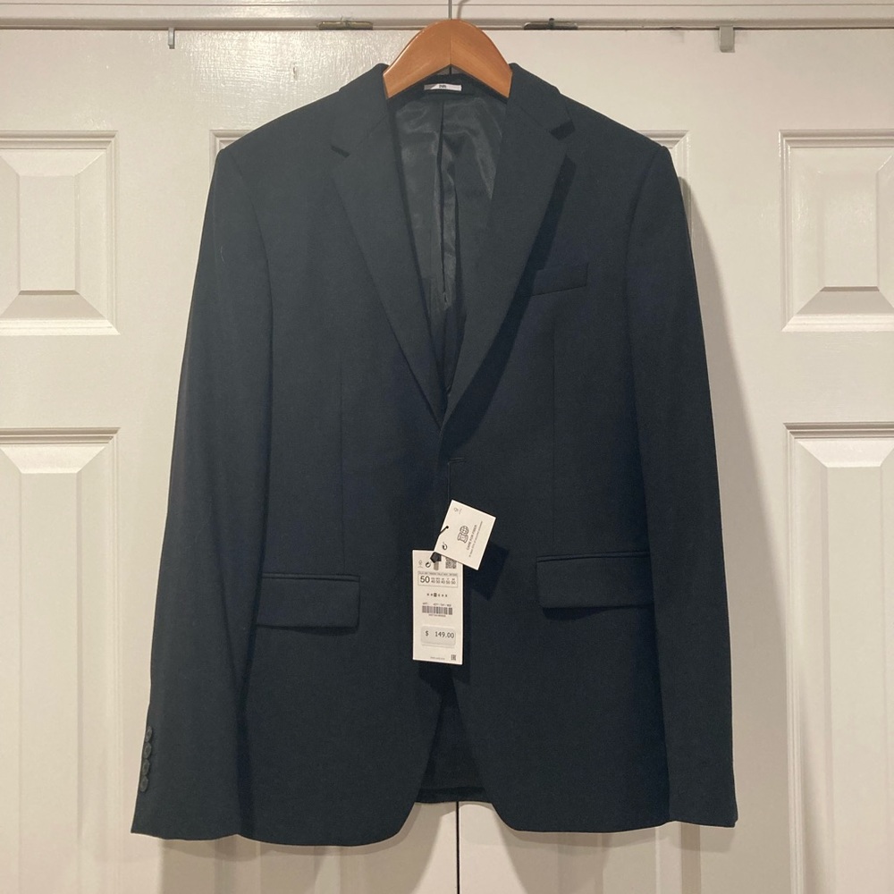 New Zara suit blazer jacket black size 40 wool blend